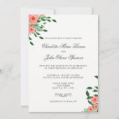 グリーンリーシンプルピーチフラワーズ結婚式招待状 招待状 (正面)