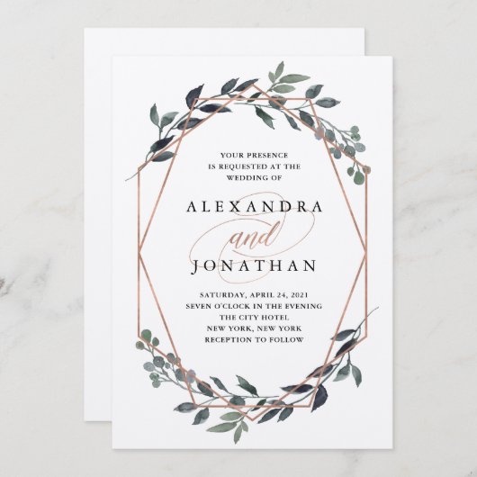 グリーンリージオクラフト |バラ結婚金ゴールド 招待状 (正面/裏面)