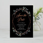 グリーンリージオブラック |バラ金ゴールド日付の保存 箔招待状 (立ち正面)