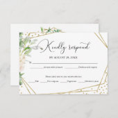 グリーンリージオメトリックエレガントなウェディングRSVPカード 出欠カード (正面/裏面)