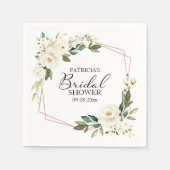 グリーンリージオメトリックホワイトフローラブライダルシャワー スタンダードカクテルナプキン (正面)