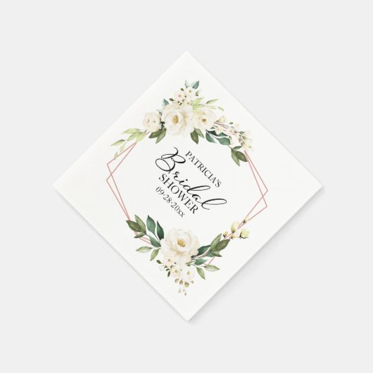 グリーンリージオメトリックホワイトフローラブライダルシャワー スタンダードカクテルナプキン (角)