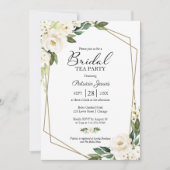 グリーンリージオメトリックホワイトフローラブライダルティーパーティー 招待状 (正面)