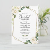 グリーンリージオメトリックホワイトフローラブライダルティーパーティー 招待状 (スタンド正面)