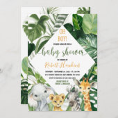 グリーンリージャングルサファリベイビーシャワー招待状ボーイ 招待状 (正面/裏面)