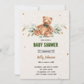 グリーンリースのクマのシャワー誕生日招待状 招待状 (正面)