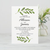 グリーンリースの葉のモダンな結婚式の招待状 招待状 (スタンド正面)