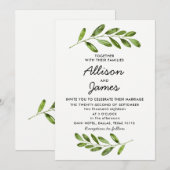 グリーンリースの葉のモダンな結婚式の招待状 招待状 (正面/裏面)