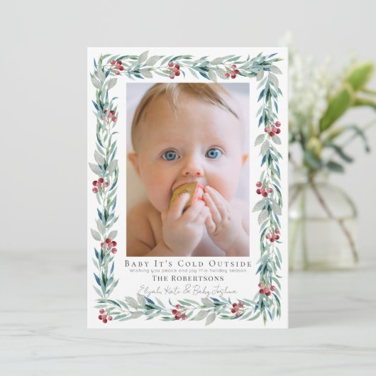 グリーンリースの赤ちゃん 外は寒いよ 写真 シーズンカード (スタンド正面)