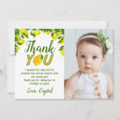 グリーンリースウィートレモン金ゴールドグリッター誕生日写真 サンキューカード (正面)