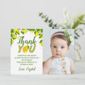 グリーンリースウィートレモン金ゴールドグリッター誕生日写真 サンキューカード (スタンド正面)