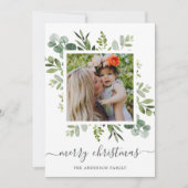 グリーンリースカスタム文字フォトクリスマス シーズンカード (正面)