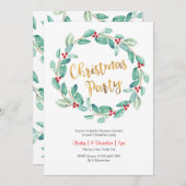 グリーンリースクリスマスパーティの招待状 招待状 (正面/裏面)