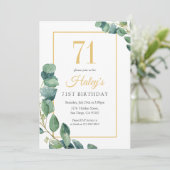 グリーンリースシック金ゴールド&セージ71ST誕生日 招待状 (スタンド正面)