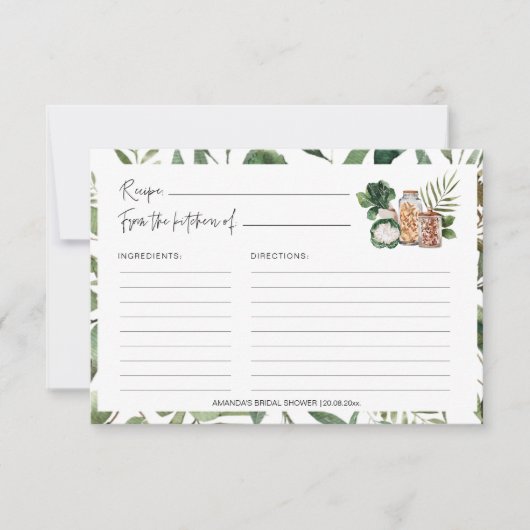 グリーンリーストックキッチンブライダルシャワーレシピカード (正面)