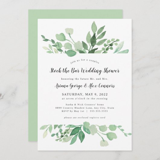 グリーンリーストックザバーウェディングシャワー 招待状 (正面/裏面)