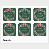 グリーンリースパーソナライズされたクリスマス スクエアシール (シート)