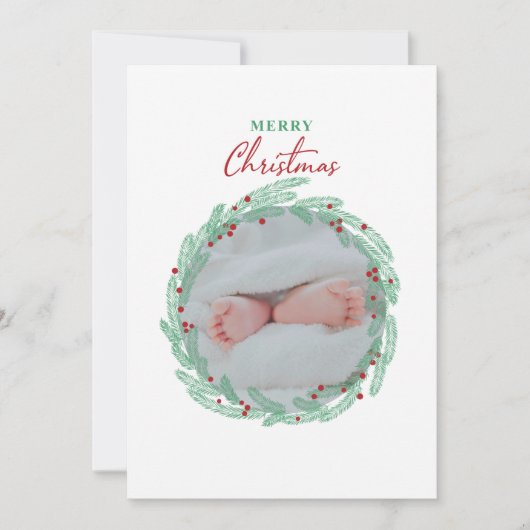 グリーンリースミニマリストフォトホリデーカード シーズンカード (正面)