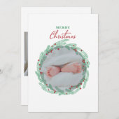 グリーンリースミニマリストフォトホリデーカード シーズンカード (正面/裏面)