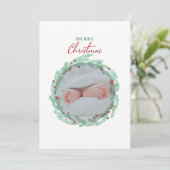 グリーンリースミニマリストフォトホリデーカード シーズンカード (スタンド正面)