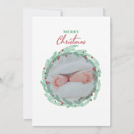 グリーンリースミニマリストフォトホリデーカード シーズンカード