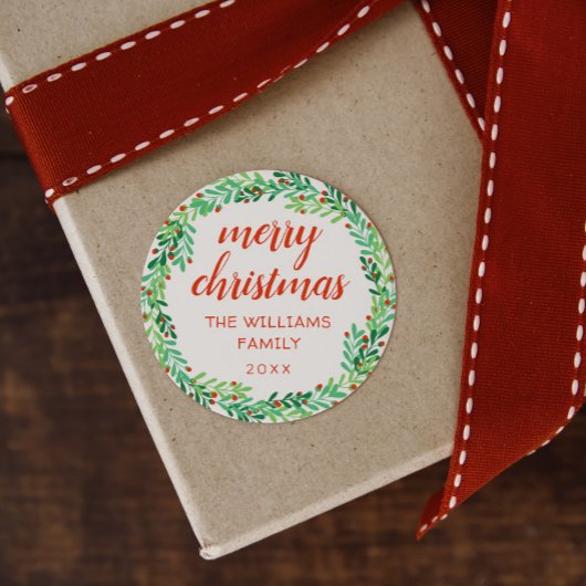 グリーンリースメリークリスマス ラウンドシール