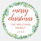 グリーンリースメリークリスマス ラウンドシール (正面)
