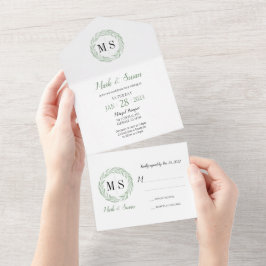 グリーンリース結婚モノグラムの全てを1回の投資で オールインワン招待状