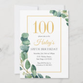 グリーンリース シックゴールド&セージ 100歳の誕生日 招待状 (正面)