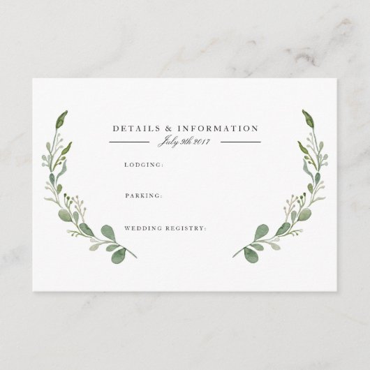 グリーンリース ヴァイン | 水彩情報カード エンクロージャーカード (正面)