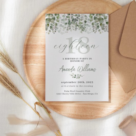 グリーンリーセージグリーン18誕生日招待状 招待状