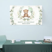 グリーンリーテディベアイエローバルーンハッピーバースデー 横断幕 (トレードショー)