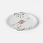 グリーンリーテディベアファースト誕生日 男女兼用 ペーパープレート (アングル)