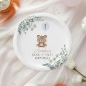グリーンリーテディベアファースト誕生日 男女兼用 ペーパープレート