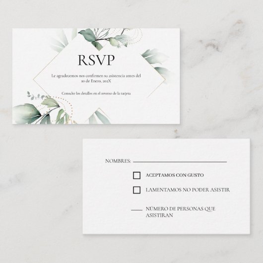 グリーンリーテーマウェディングRSVPカード エンクロージャーカード (正面/裏面)