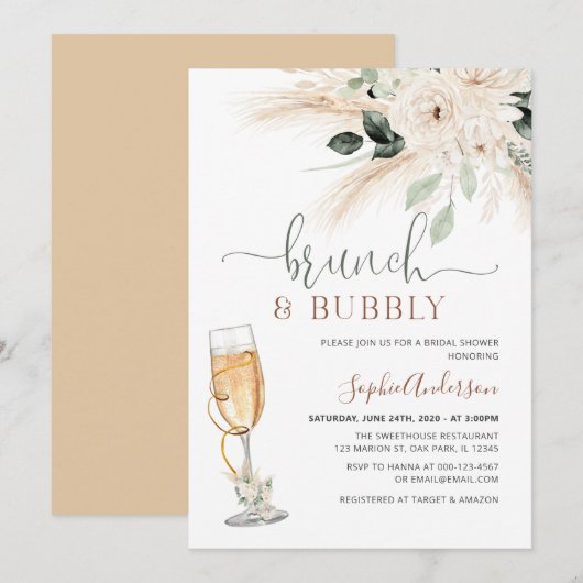 グリーンリーデザートボホパンパスグラスブランチ&バブリー 招待状 (正面/裏面)