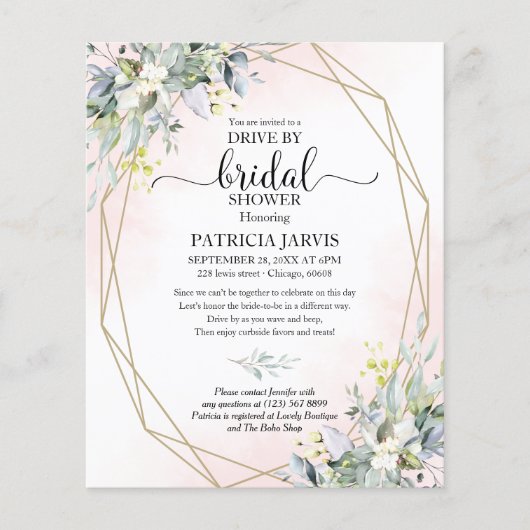 グリーンリードライブバイブライダルシャワー予算招待状 (正面)