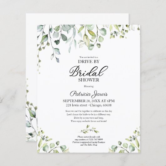 グリーンリードライブバイブライダルシャワー予算招待状 (正面/裏面)