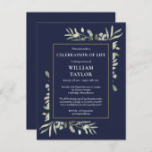 グリーンリーネイビーブルーお祝いオブライフ招待状 案内ポストカード (正面/裏面)