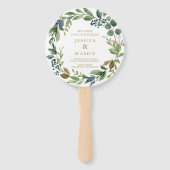 グリーンリーネイビー金ゴールドラウンド結婚式 プログラムファン ハンドファン (正面)