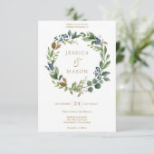 グリーンリーネイビー金ゴールド結婚式招待状カード 招待状 (スタンド正面)