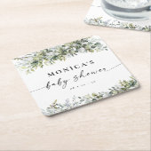 グリーンリーハーブブライダルシャワー スクエアペーパーコースター (アングル)