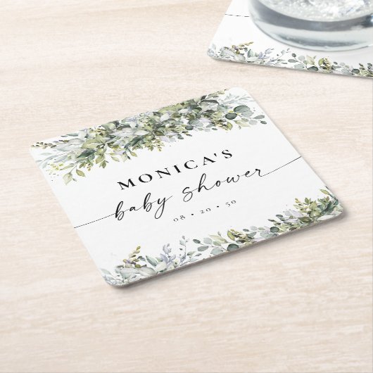 グリーンリーハーブブライダルシャワー スクエアペーパーコースター (アングル)