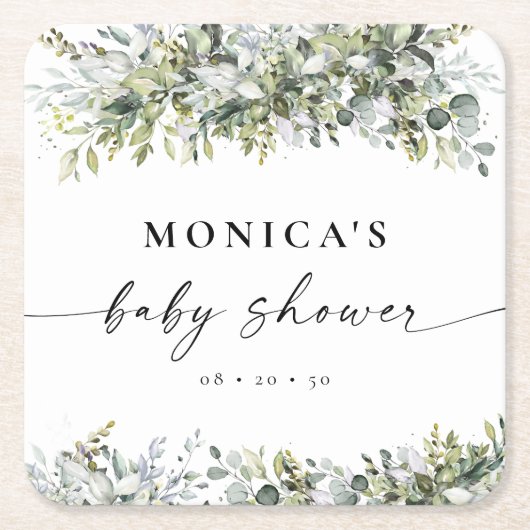 グリーンリーハーブブライダルシャワー スクエアペーパーコースター (正面)