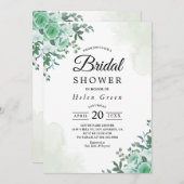 グリーンリーバラフローラ水彩ブライダルシャワー 招待状 (正面/裏面)