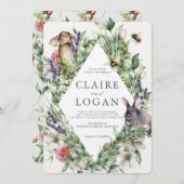 グリーンリーバンニー春フローラロムバ結婚ス 招待状 (正面/裏面)