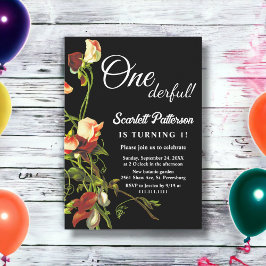 グリーンリーバーガンディバラブラックフローラ1st誕生日 招待状