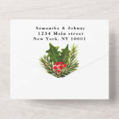 グリーンリーパインコーン冬の水の色結婚の設定 オールインワン招待状 (裏面)