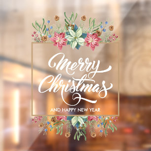 グリーンリーパインズポインセティアスメリークリスマス ウィンドウサイン