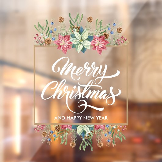 グリーンリーパインズポインセティアスメリークリスマス ウィンドウサイン (シート2)